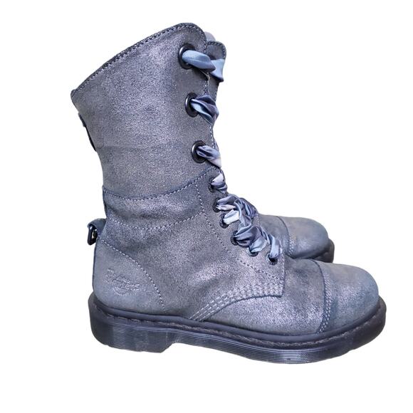 Dr. Martens Metallic Silver Leather Aimilie Lace Up Foldover Boot Size 7 - Picture 2 of 12
